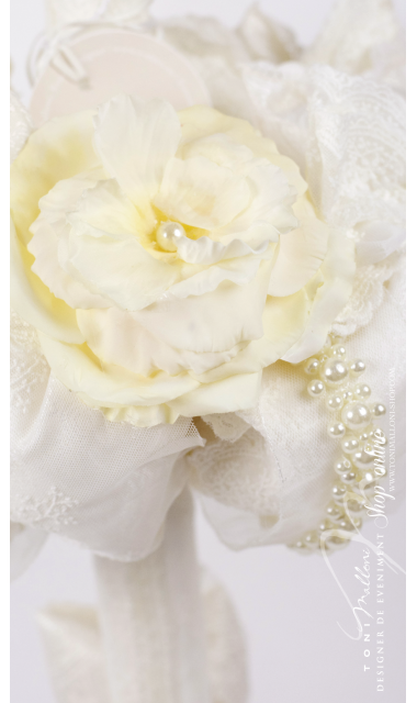 Lumanare de botez pentru fetite cu dantela si perle, 65x4cm, Boutique  1
